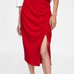 NWOT! Zara Red Skirt with Front Ruching